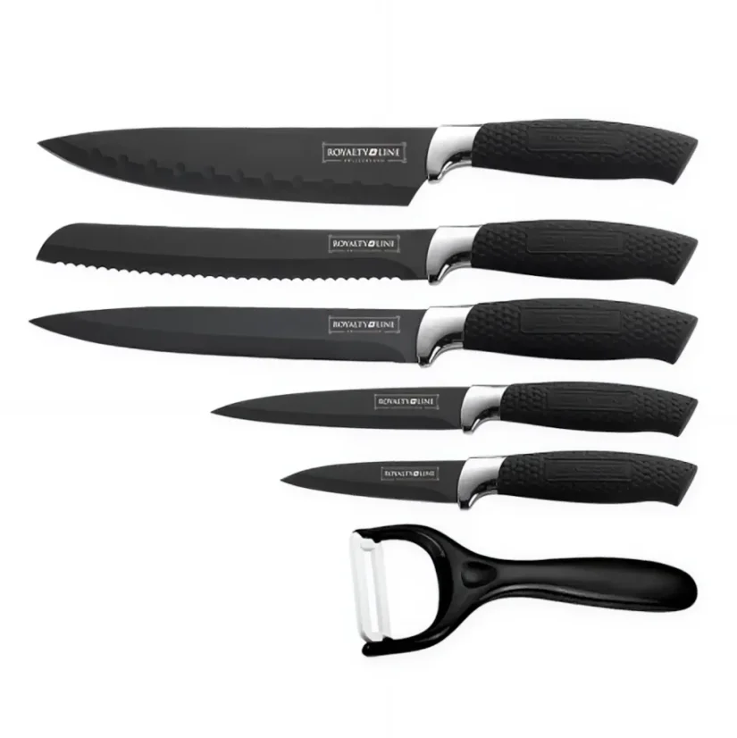 Royalty Line 7-teiliges Set aus antihaftbeschichteten Messern mit Block - Schwarz