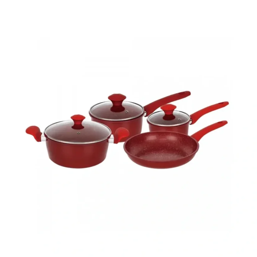 Herzberg 7 Pieces Marble Coated Cast Iron Cookware Set - Red