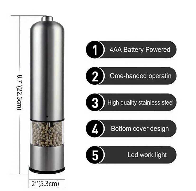 Herzberg Stainless steel pepper mill