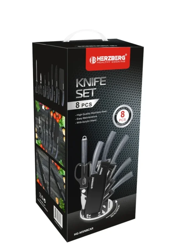 Herzberg 8 piece knife set with acrylic stand - Carbon