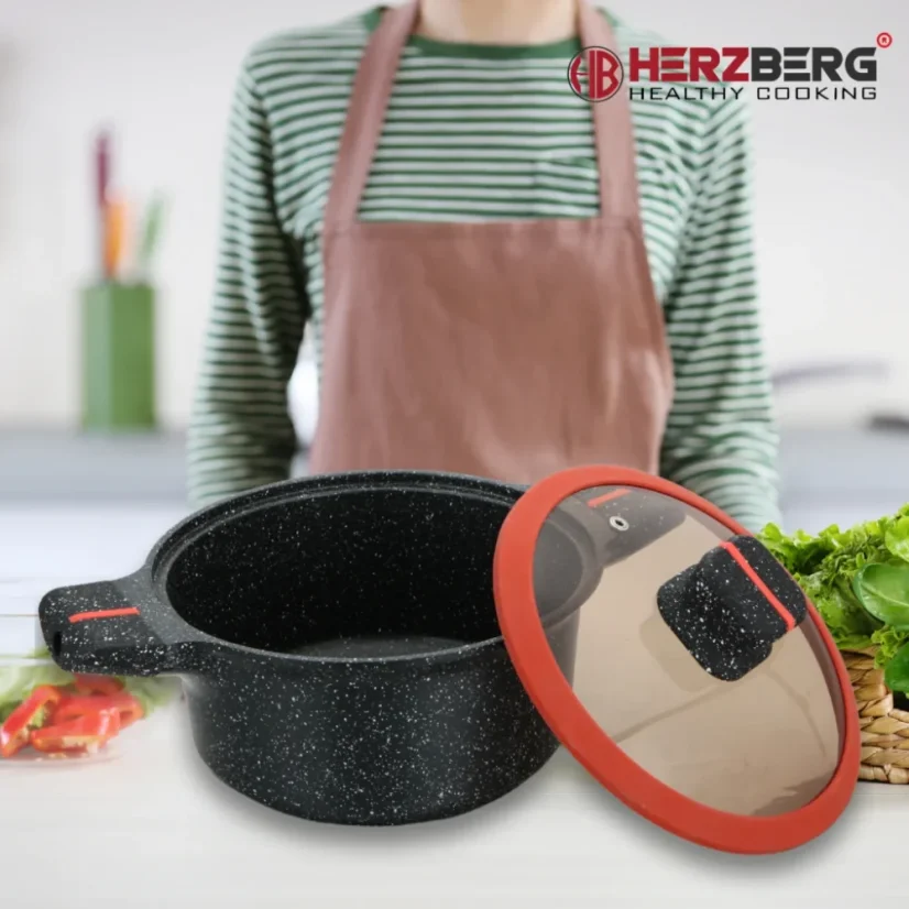Herzberg Granite coated pot with glass lid - 28 cm