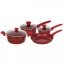 Herzberg 7 Pieces Marble Coated Cast Iron Cookware Set - Red