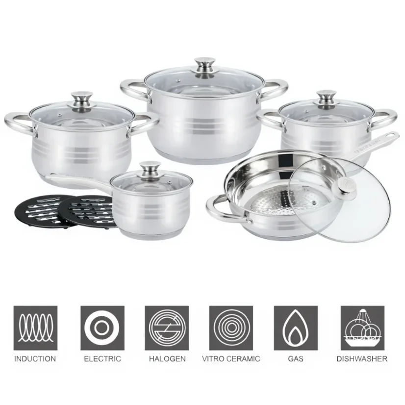 Herzberg Set of 12 stainless steel cookware