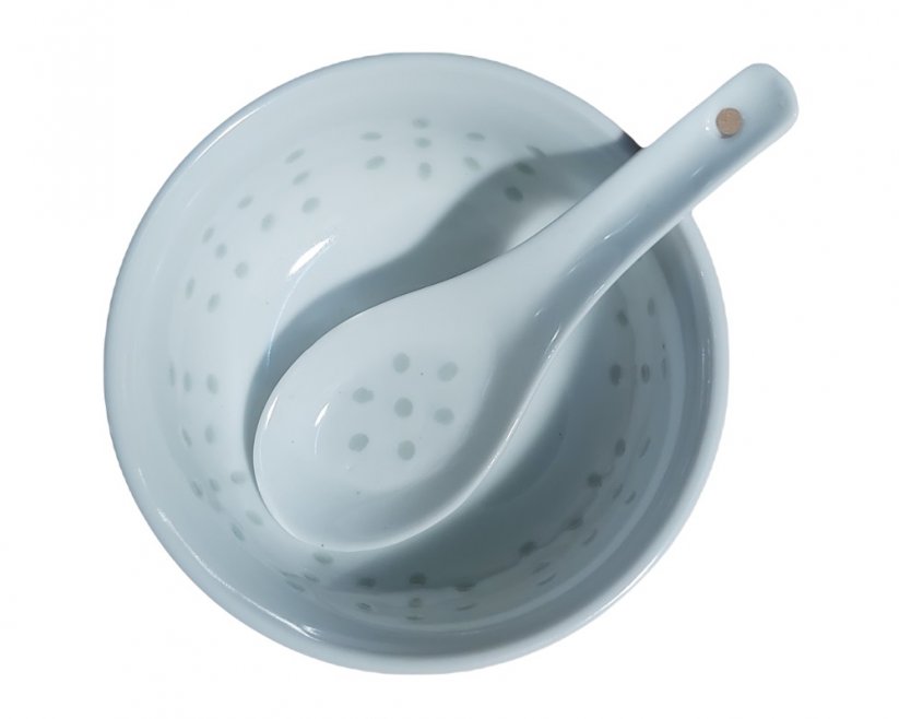 Bowl with rice porcelain spoon white 11 cm