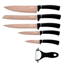 Cheffinger 6-teiliges Messerset mit Marmorbeschichtung - Kollektion Titanium Gold + Schwarz Cheffinger 6-teiliges Messerset mit Marmorbeschichtung - Kollektion Titanium Gold + Schwarz