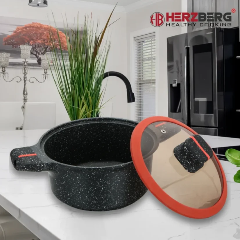 Herzberg Hrniec so žulovým povrchom a sklenenou pokrievkou - 24 cm