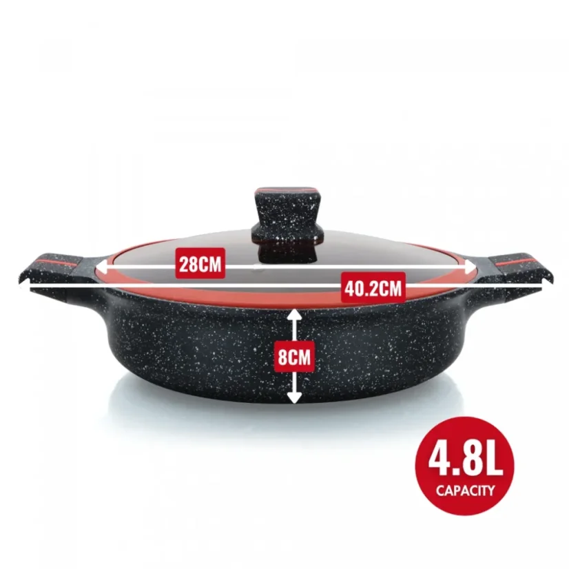 Herzberg Granite coated pot with glass lid, low - 28 cm