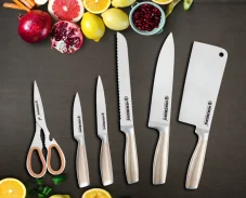 Herzberg 8-piece stainless steel knife set with acrylic stand - Yellow