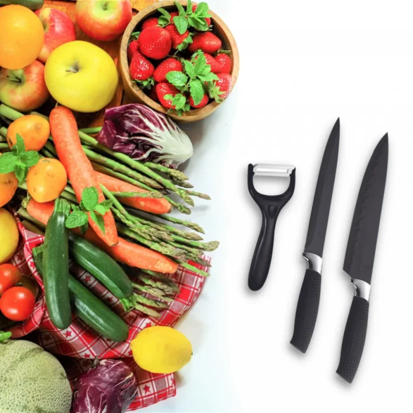 Royalty Line Set of 7 knives with non-stick coating and scraper - Black