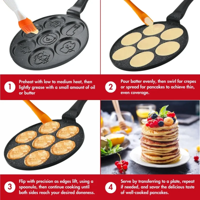 Herzberg Marble coated Pan for 7 pancakes with animals 26 cm