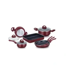 Herzberg Súprava 10 kusov mramorového riadu s povrchovou úpravou - burgundské