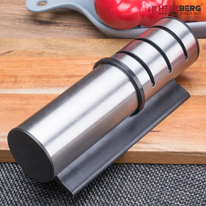 Herzberg Stainless steel cylindrical manual knife sharpener