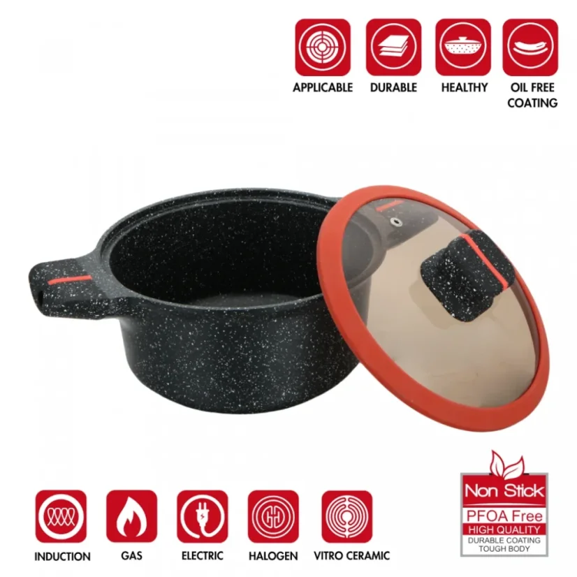 Herzberg Granite coated pot with glass lid - 28 cm