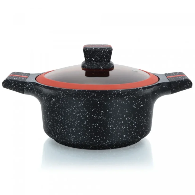 Herzberg Hrnec potažený žulou se skleněnou poklicí - 32 cm
