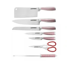 Herzberg 8-piece stainless steel knife set with acrylic stand - Red Herzberg 8-piece stainless steel knife set with acrylic stand - Red
