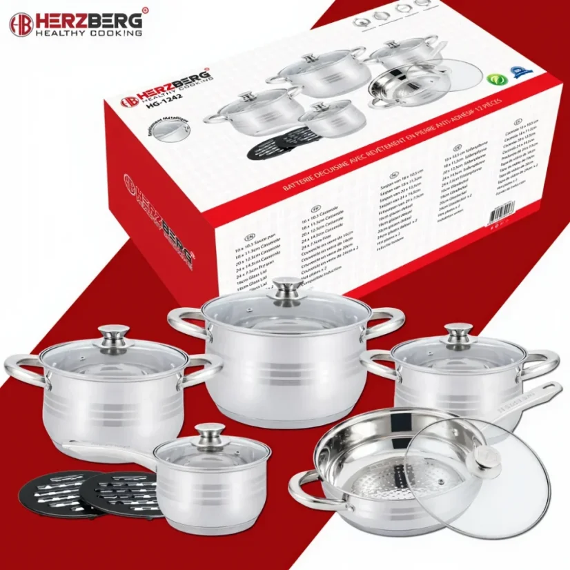 Herzberg Set of 12 stainless steel cookware
