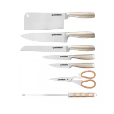 Herzberg 8-piece stainless steel knife set with acrylic stand - Yellow Herzberg 8-piece stainless steel knife set with acrylic stand - Yellow