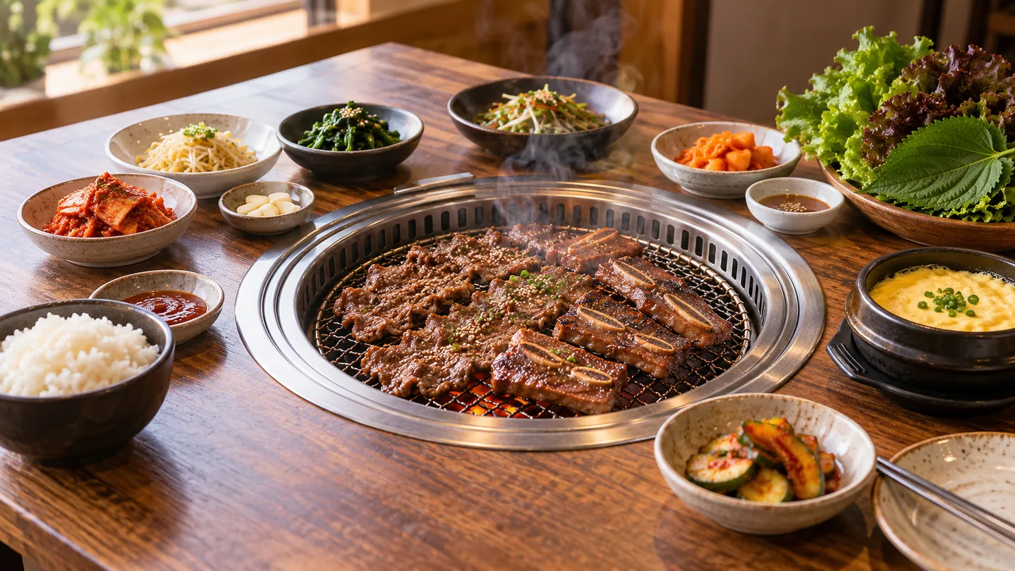 Korejské BBQ s hovězím masem a banchan