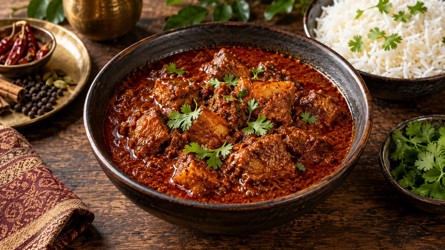 Goanské vepřové Vindaloo s basmati rýží