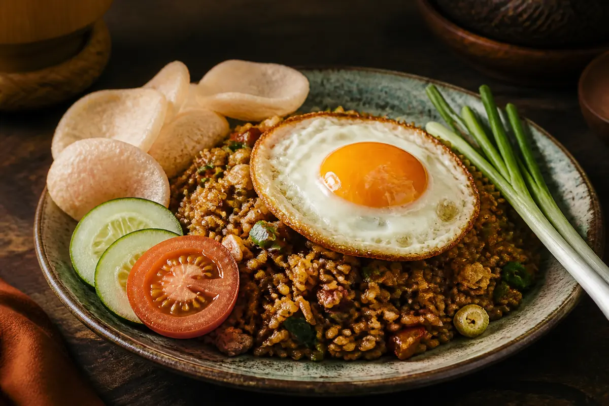 Indonéská smažená rýže nasi goreng se sladkou omáčkou ketjap manis