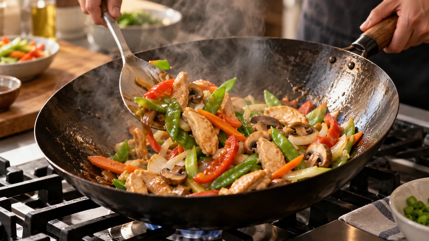 Rychlé restování kuřecího Chopsuey ve woku