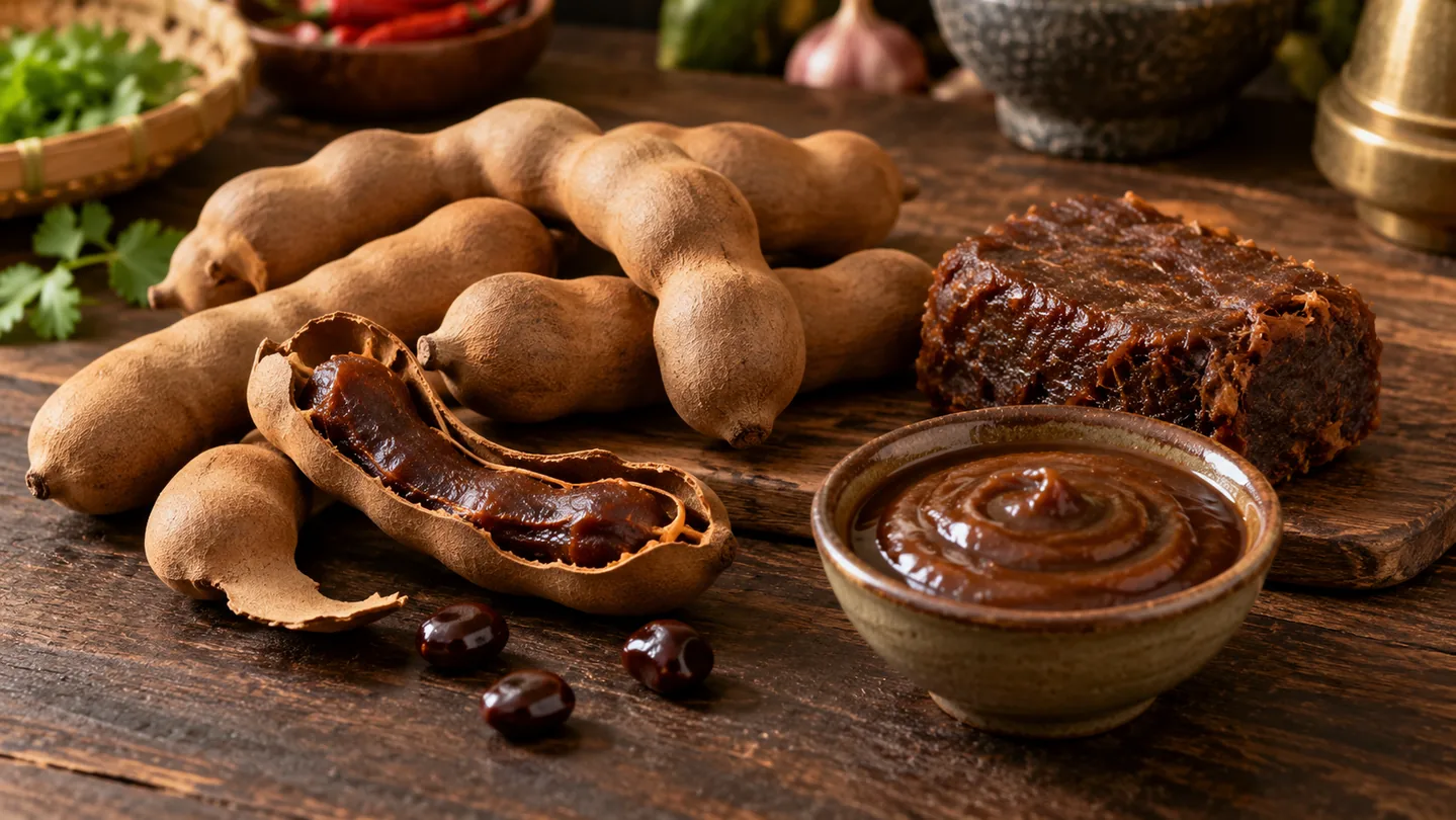 Tamarindové lusky, lisovaná dužina a tamarindová pasta