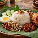 Nasi Lemak (Malaysian Coconut Rice) with Sambal, Anchovies & Peanuts