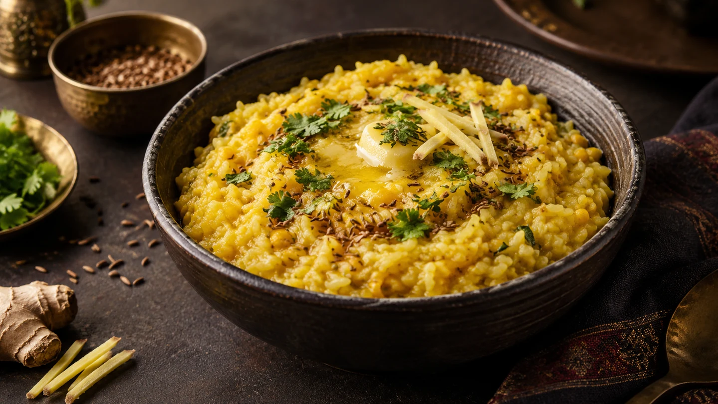 Indická khichdi z rýže a mung dalu