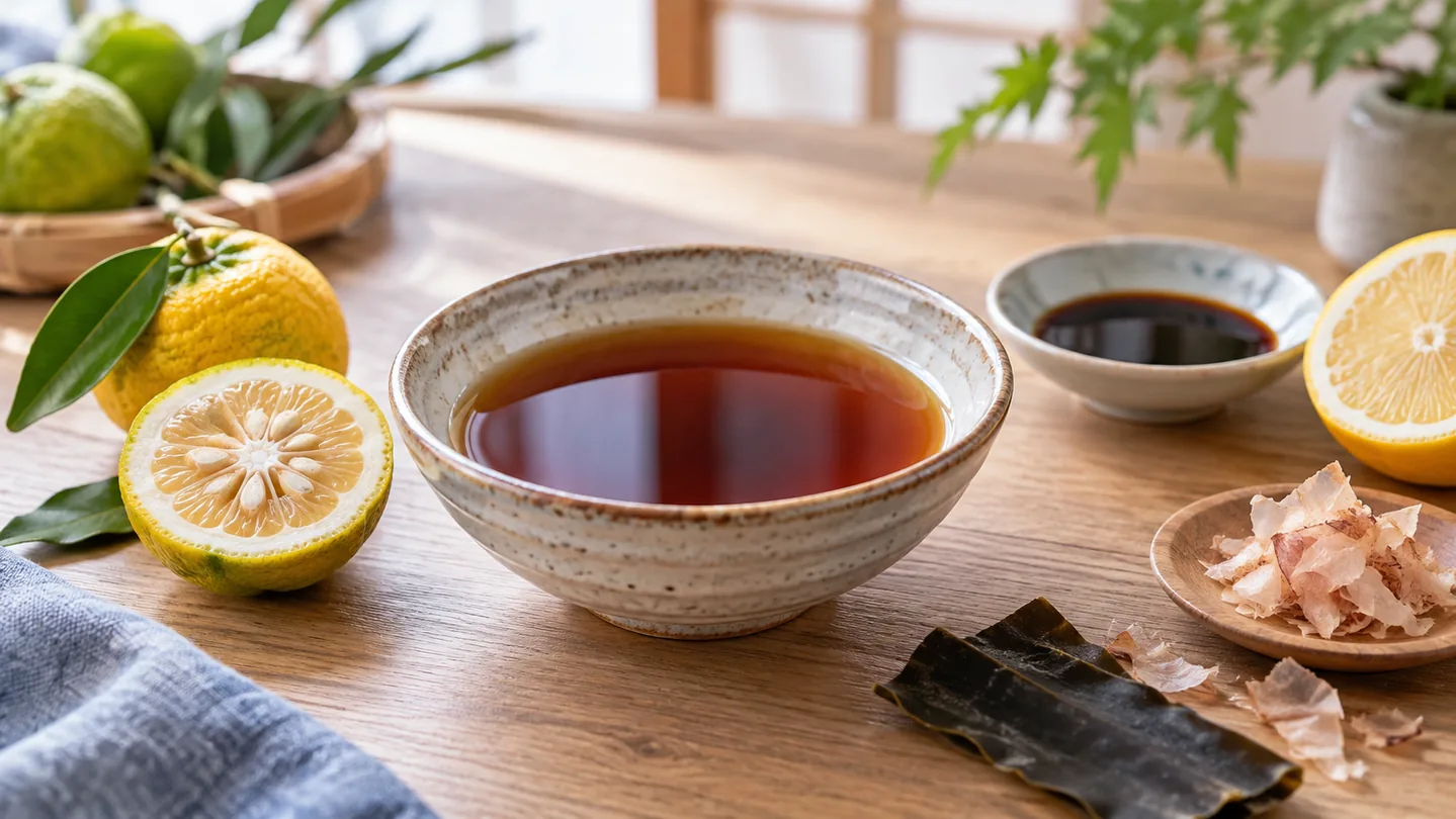 Keramická miska ponzu shoyu s citrusy, kombu a katsuobushi